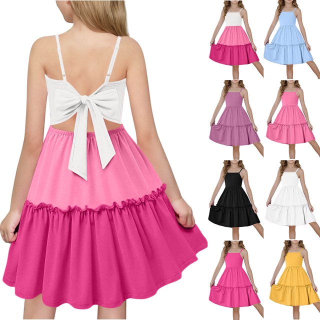 Milgrthf Robe d'Été Bohème à Bretelles pour Fille, Décontractée, Sans Manches, à Étages, Coupe Évasée, Style Camisole, avec Poches, pour 4-12 Ans, Noir, 5 Ans