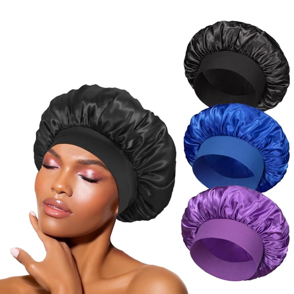 3 PCS Satin Bonnets for Black Women,Hair Bonnet for Sleeping, Satin Hair Cap for Curly Hair,Bonnet for Men,Bonnets Pack A