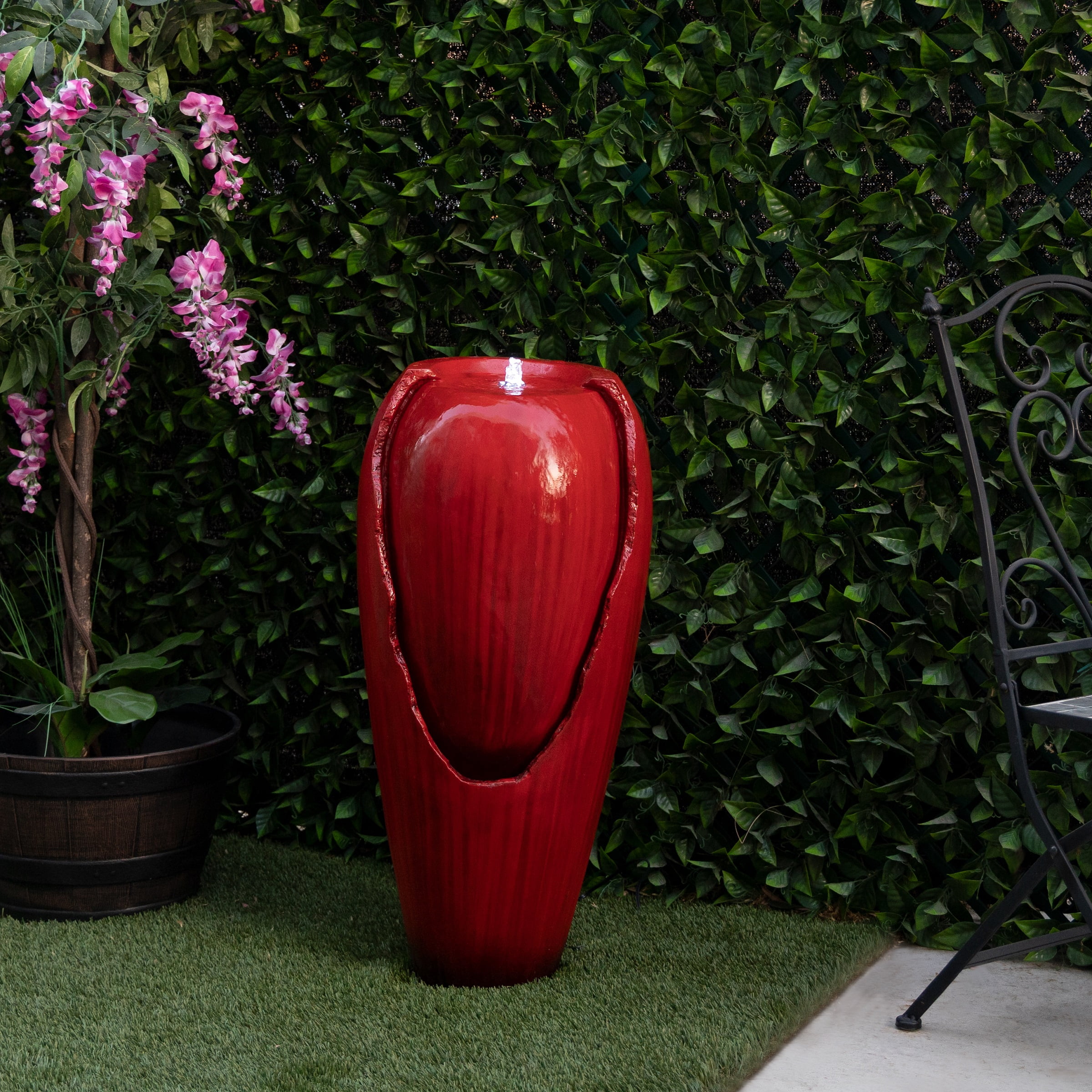 Alpine Corporation 32" Indoor and Outdoor Jar Water Fountain, Red