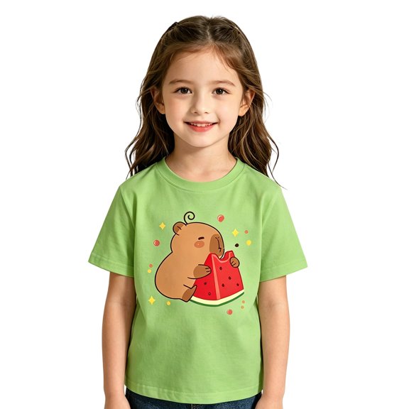 2026 Girls Boys Graphic Tees Kids Cute Summer Tops Casual Short Sleeve Crew Neck T Shirts(Light Green1,4-5 Years)