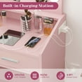 thumbnail image 5 of Kicctian Modern Vanity Desk with LED Mirror, Power Outlet & USB Ports - 3-Color Lighting Makeup Table with 2 Drawers, Stool & Hairdryer Holder for Bedroom,Pink, 5 of 8