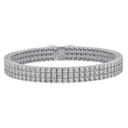 3 Link Round Bracelet Mens Ladies 14K White Gold Finish Round Cut Simulated Diamonds 3 Row Tennis Link Bracelet 7.5 Inch ()