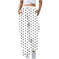 thumbnail image 2 of Cagogo Women Harem Elastic Waist Trousers with Pockets Polka Dot Casual Loose Long Pants Travel Beach Summer Lounge Palazzo, White M, 2 of 5