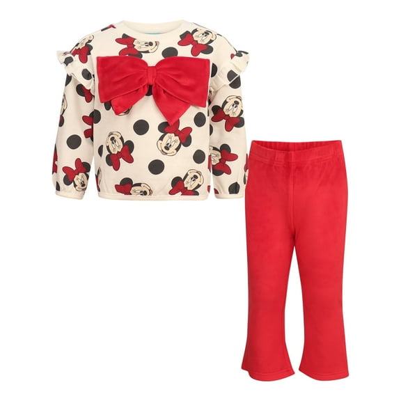 Disney Clothes Baby Girls Bow Pant Set – Minnie Mouse & Marie Long Sleeve Ruffle Top and Pants Outfit Set (12M–24M)