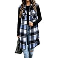 thumbnail image 2 of Plaid Button Down Long Vest For Women, Lapel Collar Sleeveless Side Split Cardigan, Fall Casual Curved Hem Tops With Pockets, 2 of 7