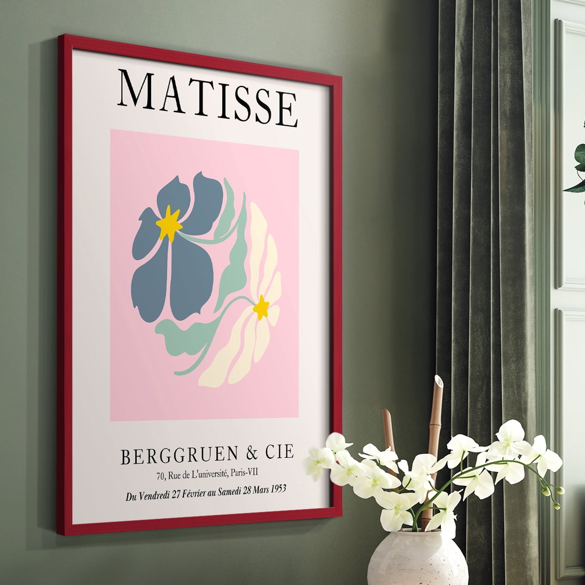 Matisse CDXCVI in Red Solid Wood Framed Print No Nail Hanging