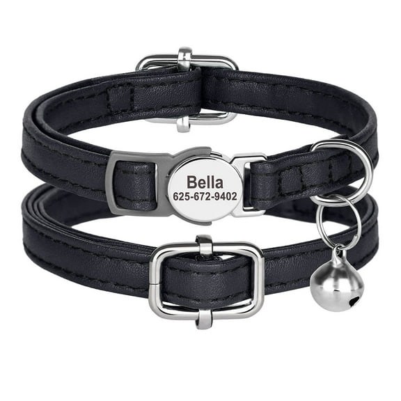 Pet Artist Breakaway Personalized Cat Collar Bell Soft Leather Kitten Puppy ID Tag Engraved
