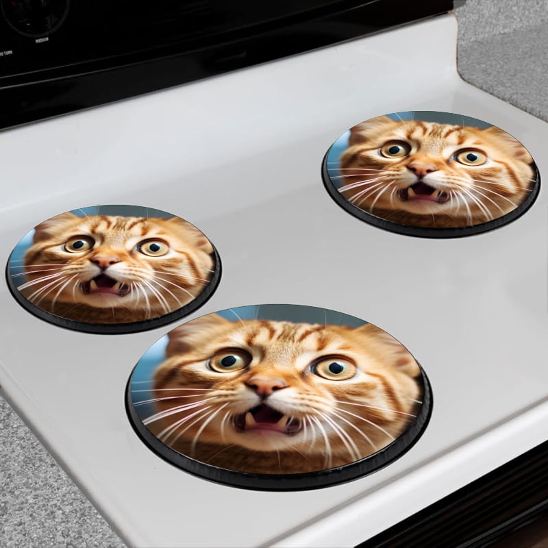 BaHomeck Electric Stove Burner Covers Set of 4,Round Metal Gas Stove Burner Covers 8 Inch and 10 Inch,Kitchen Decor,Ginger Cat Looking Shocked And Surprised