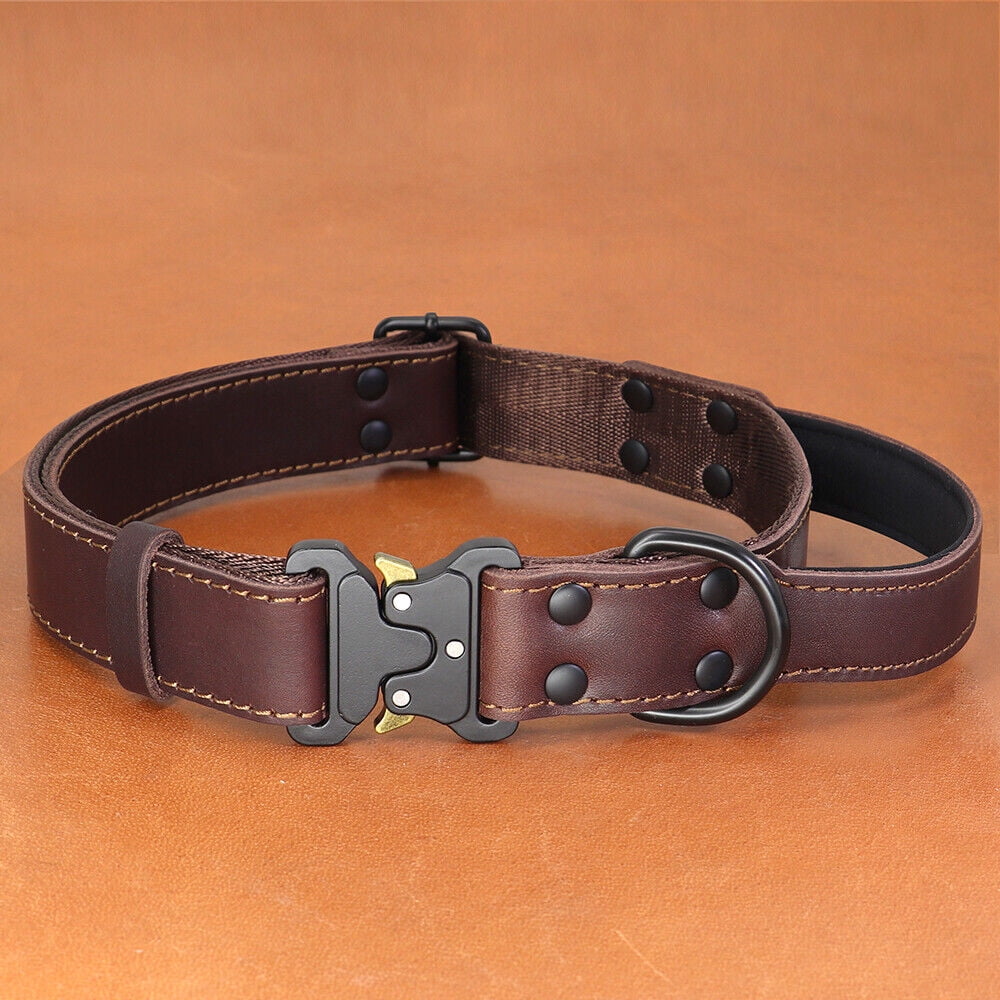 Pet Artist Genuine Leather Large Dog Collars Adjustable with Handle Heavy Duty Buckle