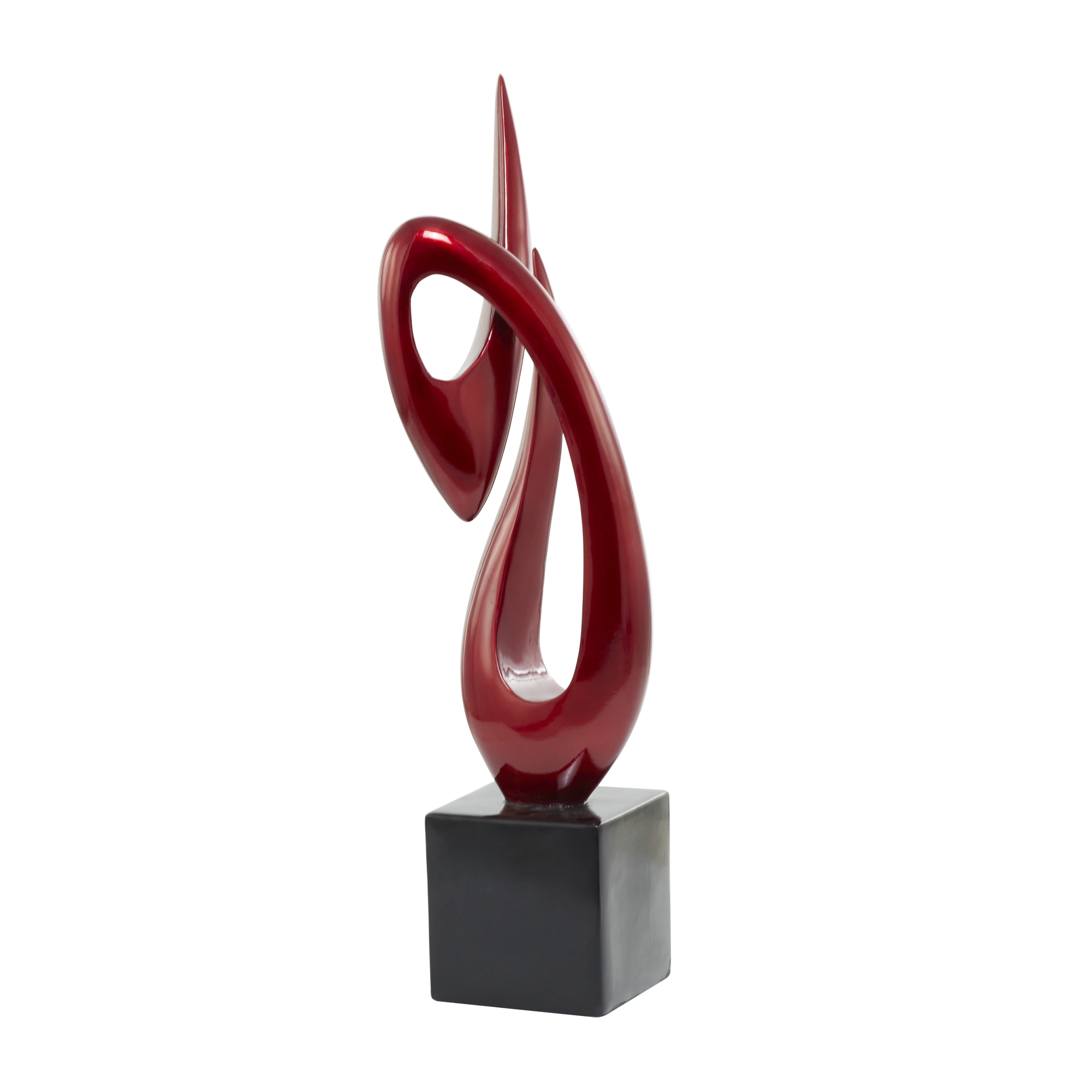 8" x 40" Red Polystone Swirl Abstract Sculpture with Black Base, by DecMode