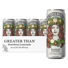 GREATER THAN Strawberry Lemonade Coconut  Water Fruit Juice Fusion, with Real Electrolytes & Vitamins, 12 Pack, 12 oz Cans