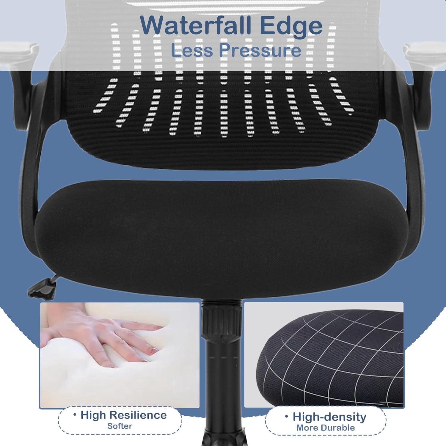 Ergonomic High-Back Mesh Office Chair - Breathable Waist and Back Support Computer Chair with Adjustable Armrests, Height Adjustment, and 360° Swivel Base(Black)