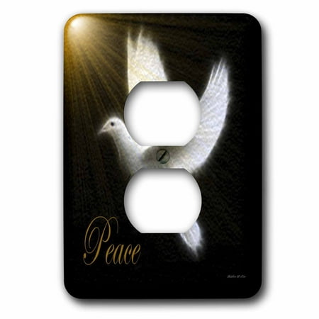 Dove Bird Saddle Plug - 3dRose Peace Dove - Black - White -Gold - Bird Art - 2 Plug Outlet Cover (lsp_6580_6)