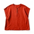 thumbnail image 6 of Lopecy-Sta Women’s Top Round Neck Partial Placket Linen Blend Cap Sleeve Loose Oversized Blouse Lightweight Breathable Crinkle Fabric Casual Shirt, 6 of 6