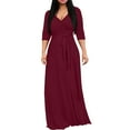 thumbnail image 2 of Qulqfy 3/4 Sleeve Wedding Guest Dresses for Women Red Maxi A Line Empire Waist Flowy Plus Size V Neck Dresses Dresses for Women M, 2 of 6