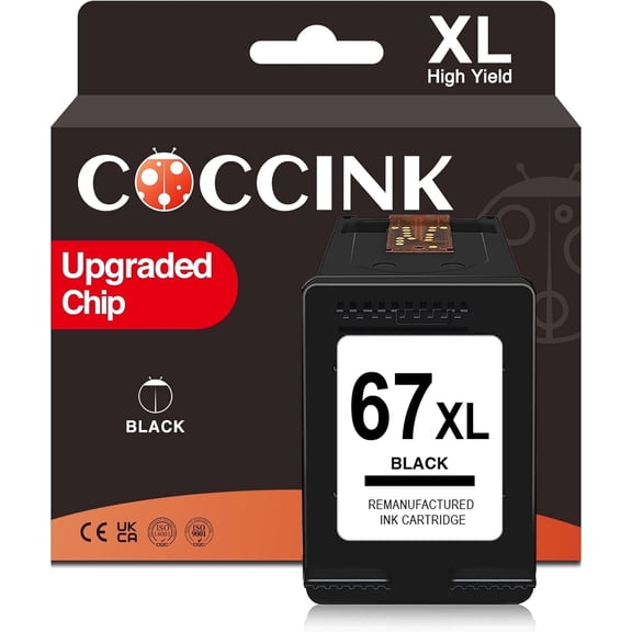 COCCINK 67XL Black Ink Cartridge Compatible with Deskjet 4200e 4227e 4252e 4255e 4258e 2855e 2800e 2827e 2842e 2852e 2700 2723e 2755e 4100 4155e Envy 6000 6400 Printer 67 XL Printer Ink, Black