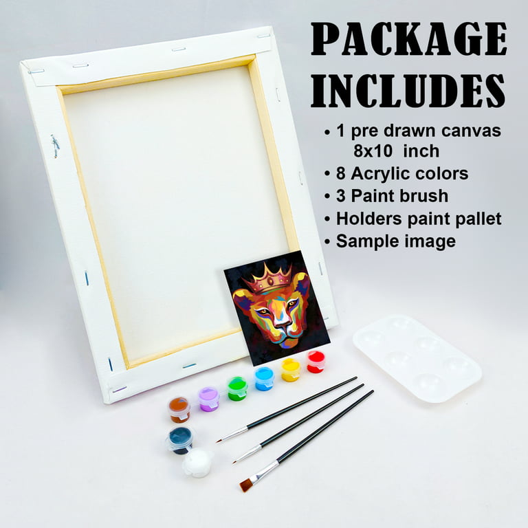 VOCHIC Canvas Painting Kit Pre Drawn Canvas for Painting for Adults Party  Kits Paint and Sip Party Supplies 8x10 Canvas to Paint 8 Acrylic Colors,3  Brush,1 Pallet Paint Art Set 