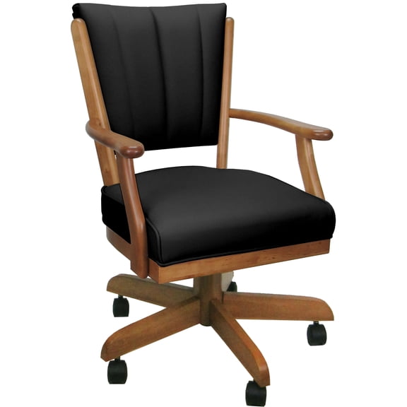 Leather Classic Caster Solid Wood Dining Chair - Black on Honey Frame
