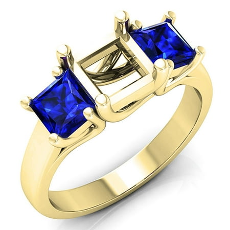 Dazzlingrock Collection 1.40 Carat (ctw) 14K Princess Blue Sapphire Semi Mount Bridal Engagement Ring, Yellow Gold, Size 7.5