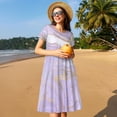 thumbnail image 4 of Fotbe Lavender Glitter Foil Stripes Vestido Largo de Moda para Mujer, Vestido Tipo Camiseta con Manga Corta y Estilo Casual a Rayas y Bloques de Color, 4 of 6