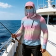 thumbnail image 7 of Men's Ombre Print Hooded Long Sleeve Sun Shirt - Fashionable Gradient Pullover with Built-in Face Mask & Zipper Pocket - UPF 50+ Quick Dry Athletic Top for Fishing, Hiking & Summer 2026 Light Blue XL, 7 of 7