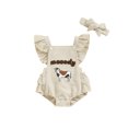 thumbnail image 2 of Musuos Baby Girls Summer Cute Rompers 3M 6M 12M 18M Fuzzy Duck/Cow Embroidered Ruffles Fly Sleeve Bodysuits with Headband, 2 of 9