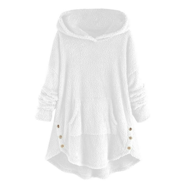 Womens Winter Jacket Plus Size Button Plush Tops Hooded Loose Cardigan Wool Coat Jacket Pink XXXXXL