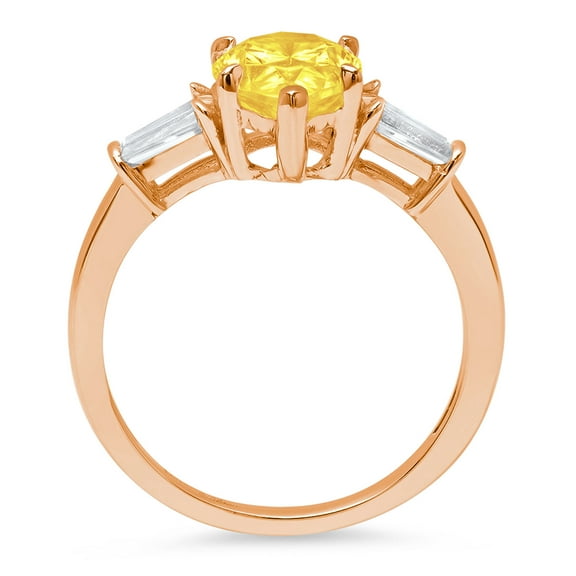 2.5 ct Pear Cut Simulated Yellow Diamond Three-Stone Engagement Ring for Women in 14K Rose Gold