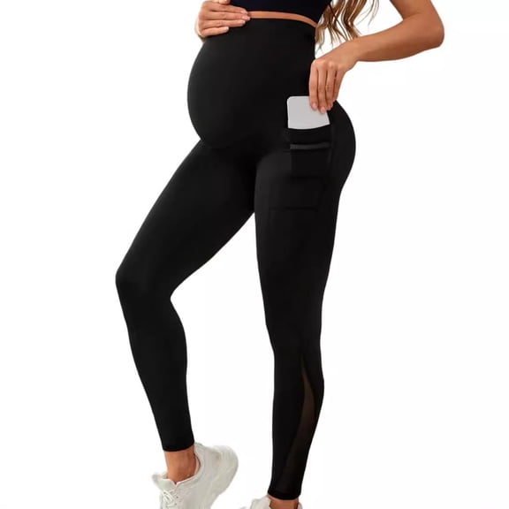 FAIOROI Women's High Waisted Cotton Maternity Leggings with Pockets, Stretchy Comfortable Black L for Everyday & Yoga