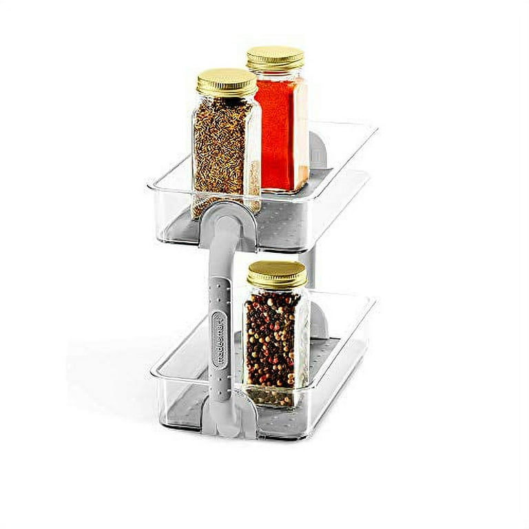 madesmart Two Level Spice Organizer Cabinet Collection Maximizes Vertical Space Removable Soft Grip Lining Dual Handles BPA Free Small Grey
