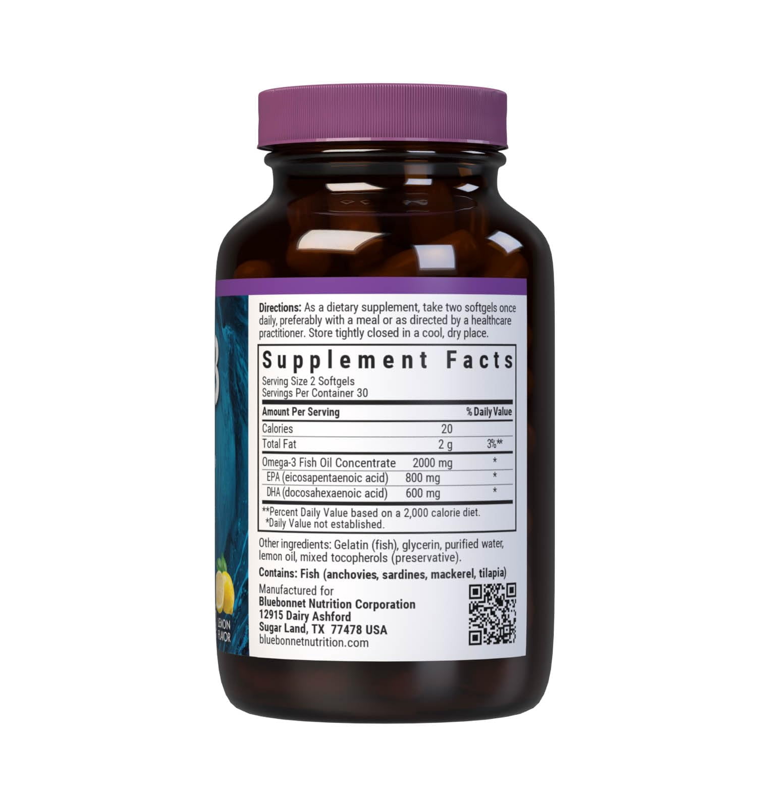 Bluebonnet Omega-3 Heart Formula Triglyceride Form DHA 600mg EPA 800mg - 60 Softgels