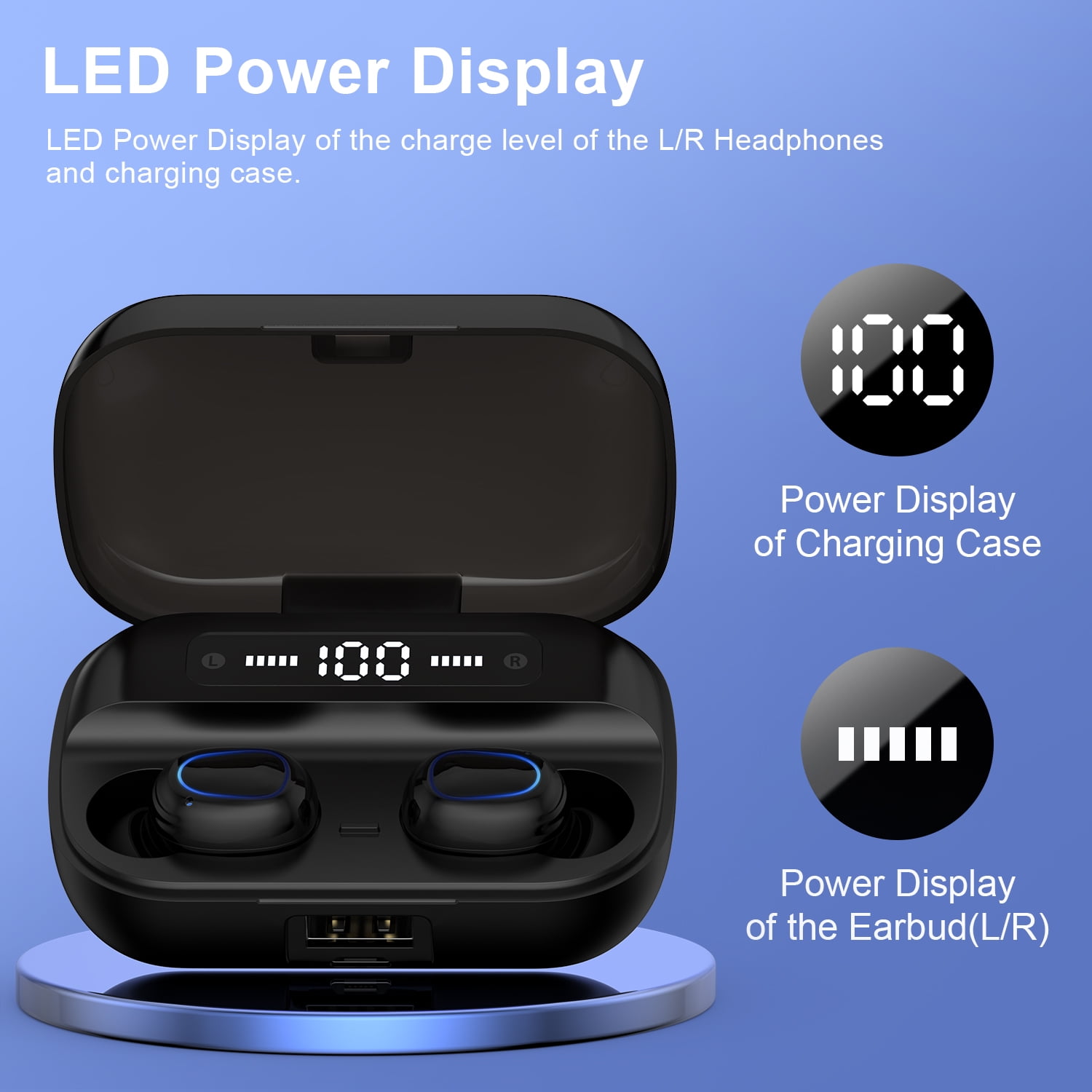 Wireless Earbuds for iPhone Android,Bluetooth 5.2 Headphones 120Hrs Playtime Waterproof IPX7 In-Ear Stereo Earphones Headset Noise Cancelling True Wireless Earbuds with Ear Hooks&Charging Case,Black