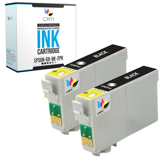 CMYi 68 Black 2-Pack Ink Cartridges compatible for Epson 68 - Stylus CX8400, CX9400 Fax, CX9475 Fax, NX215, NX300, NX305, NX510, NX615, WorkForce 1300, 30, 310, 315, 40, 500, 600, 610, 615 (2 Black)