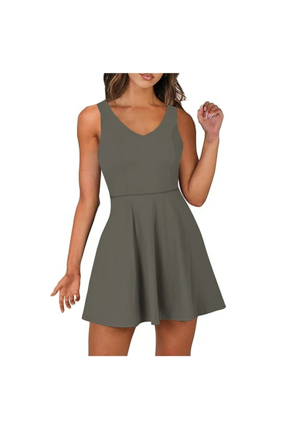 Women's Tennis Dress Shorts Onesie Summer One Piece Outfits Athletic Romper Sleeveless Workout Mini Skort Dress Green 12(XXL)