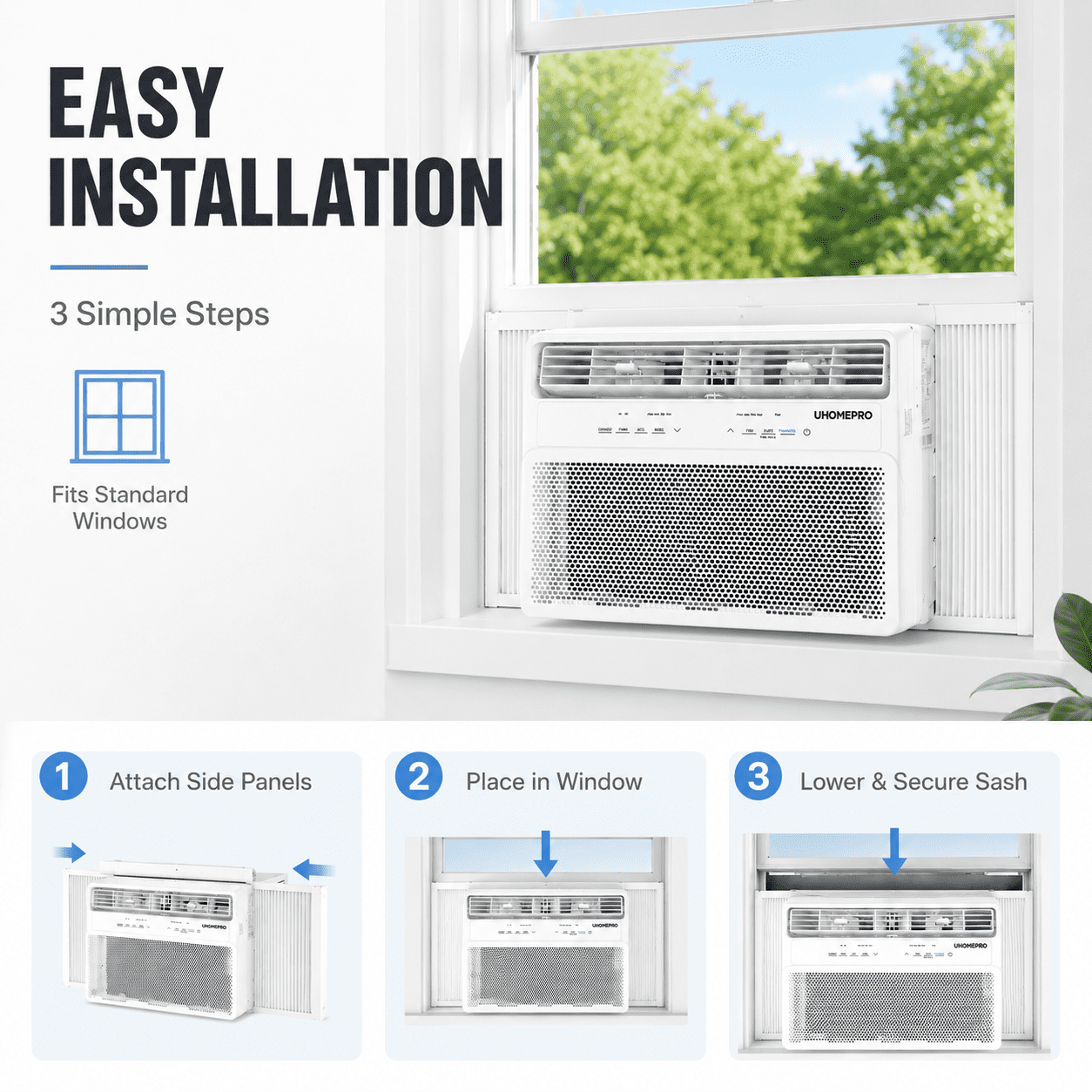 Inverter Window Air Conditioner, 10000BTU Fast Cooling Window AC Unit with Energy Saver, Sleep Mode, 4-Way Airflow, 24H Timer, for Bedroom Apartment up to 450 Sq.Ft