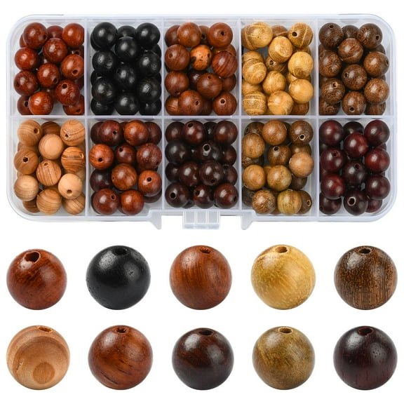 DanLingJewelry 200Pcs 10 Styles 8mm Natural Wooden Beads Round Loose Wood Beads Bulk Brown Black Wooden Beads for Jewelry Making