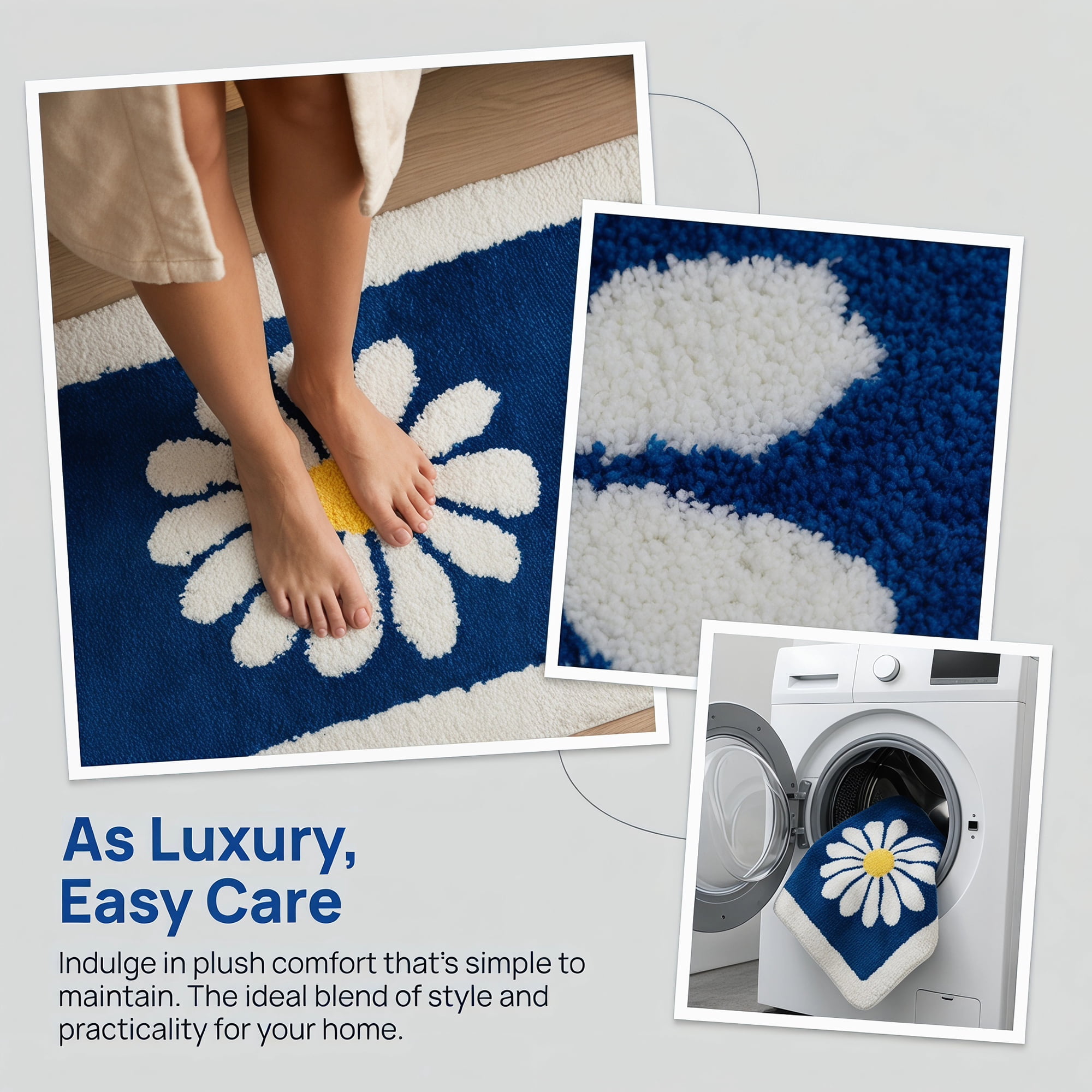 Unique Bargains Aesthetic Non Slip Ultra Soft Absorbent Shaggy Bath Mat Dark Blue 24" x 16"