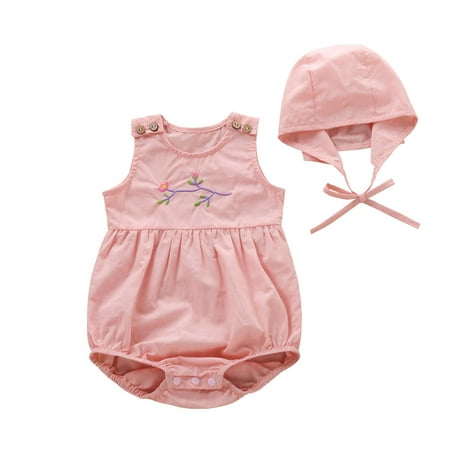 

baby girl clothes Baby Boys Embroider Print Bodysuit Romper+Hat Outfits Set