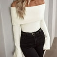 thumbnail image 2 of UJNDER Off The Shoulder Slim Fit Fashion Knit Long Sleeve Sweater for Women Elegant Pullover White S, 2 of 5