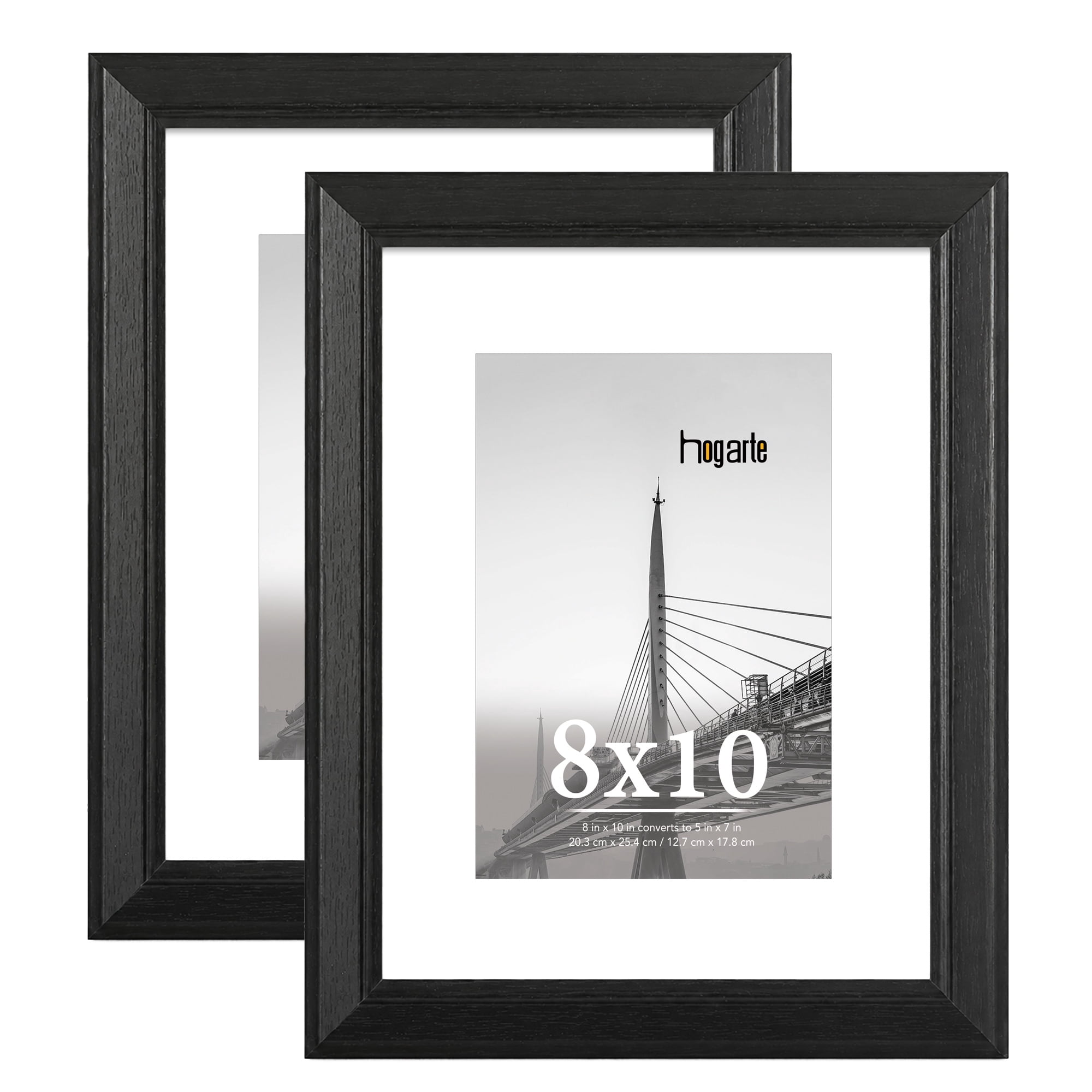 hogarte 8x10 Wooden Picture Frames Set of 2, with 5x7 Mat, Black