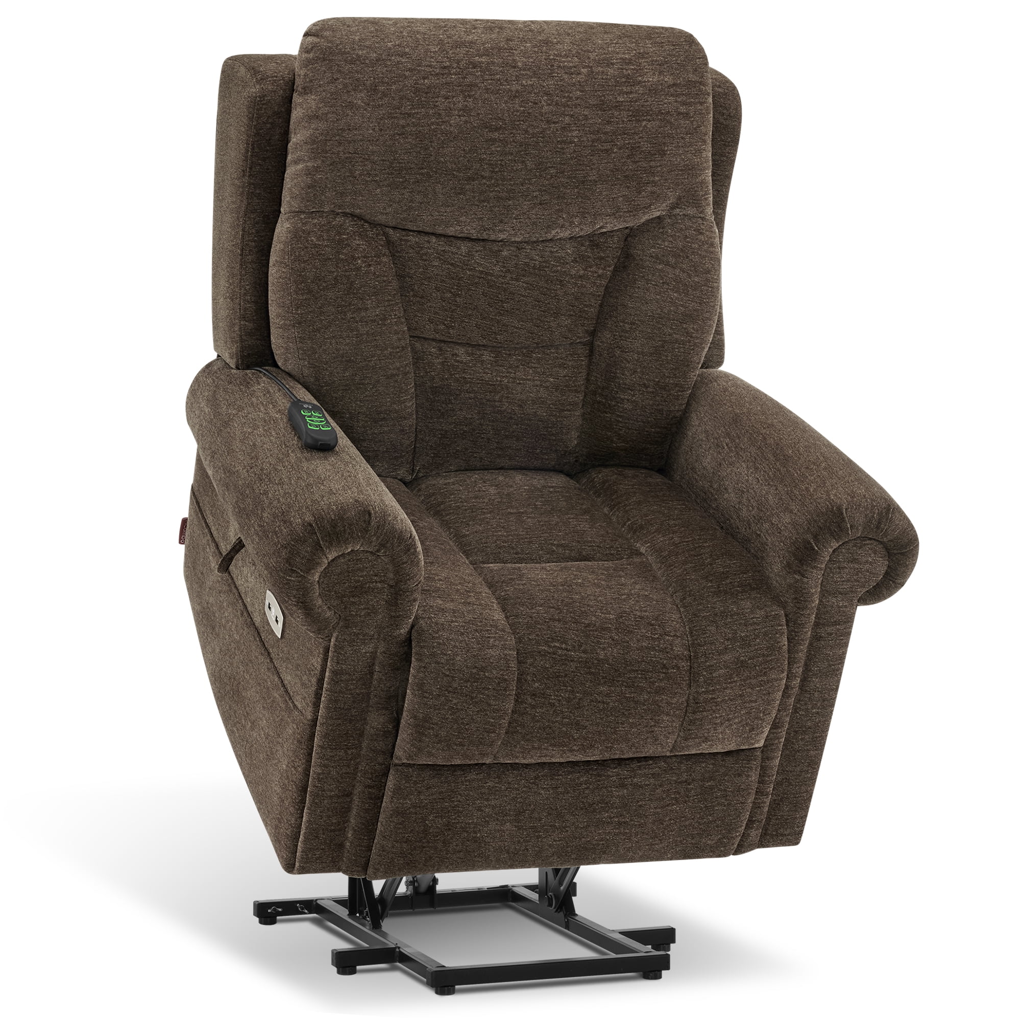 MCombo Dual Motor Power Lift Recliner Chair with Massage and Dual Heating for Senior, Fabric 7888 (Coffee, Medium)