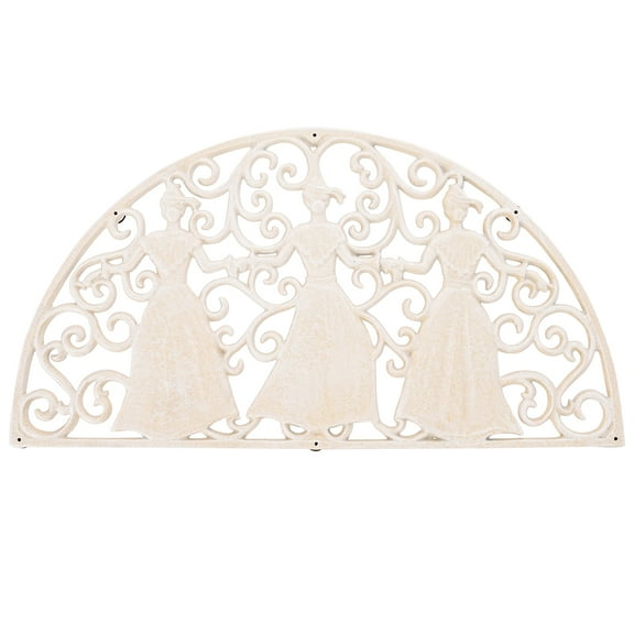Sungmor Decorative Cast Iron Doormat, Heavy Duty Non-Slip Outside Mat Boot Scraper, Large Vintage Entryway Welcome Mat, 27.8" x 14.9" Half-Moon Scrollwork Design for Front Door Entrance, White