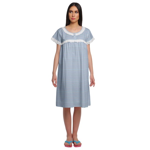 Moomaya Chemise de Nuit d'Allaitement pour Femmes à Col Rond Imprimée en Popeline de Coton