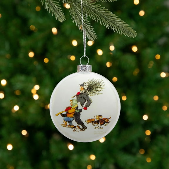 Northlight Norman Rockwell 'Bringing Home The Tree' Glass Disc Christmas Ornament - 3"