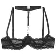 thumbnail image 4 of Womens 1/4 Cups Underwire Bra Halter Neck O Ring Sheer Lace Push Up Brassiere Lingerie Breast Open Bras Underwear, 4 of 4
