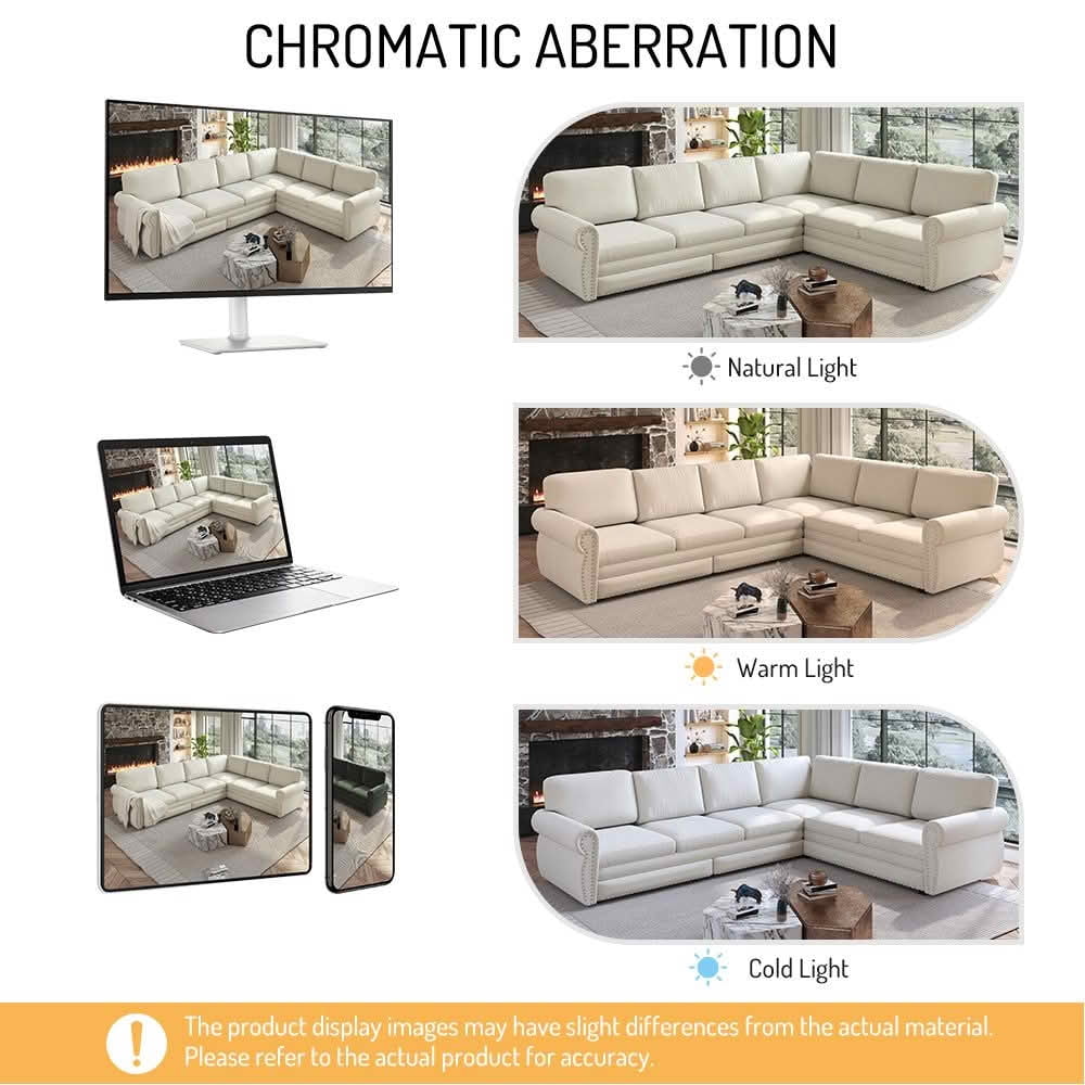 MAYEERTY 118" L‑Shaped Convertible Pull‑Out Sofa Bed, Chenille Sectional Couch with Nailhead Trim & Rolled Arms, Oversized Multifunctional Sleeper Sofa
