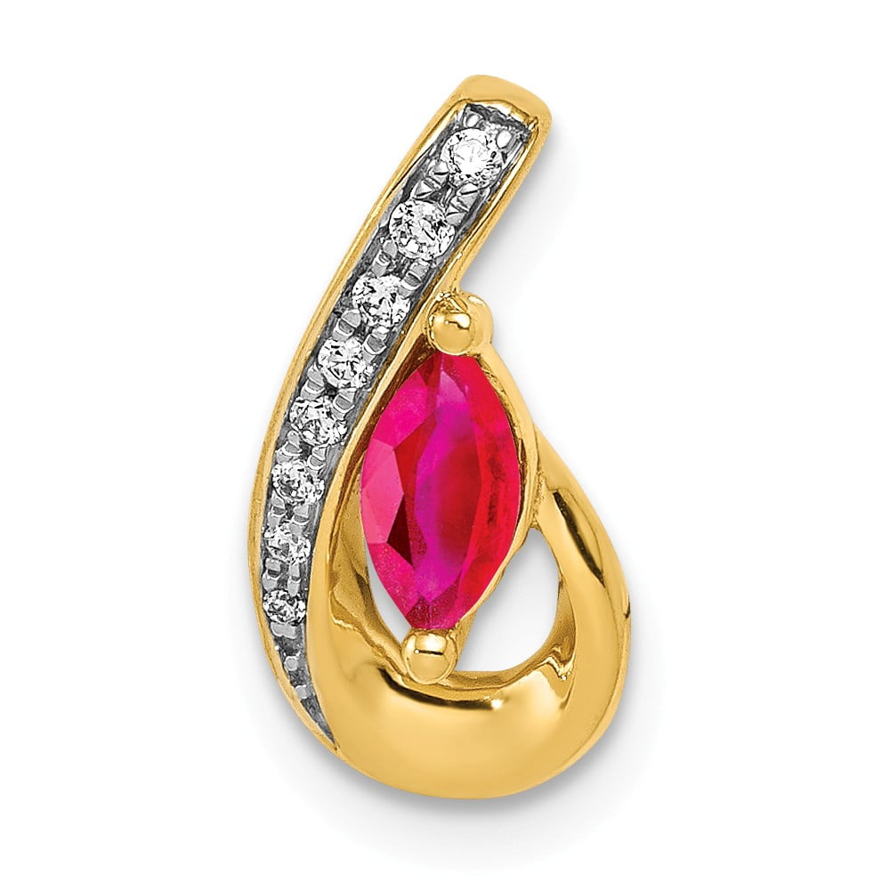 Real 14kt Yellow Gold Diamond and .28 Ruby Teardrop Chain Slide; for Adults and Teens; for Women and Men