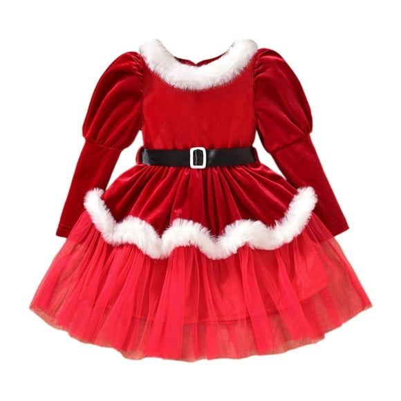 Splozh Baby Girl's Holiday Christmas Dress Toddler Baby Girl Christmas Outfit Santa Girl Dress Bubble Sleeve Tutu Dress Fall Winter Outfit Red,3-4 Years
