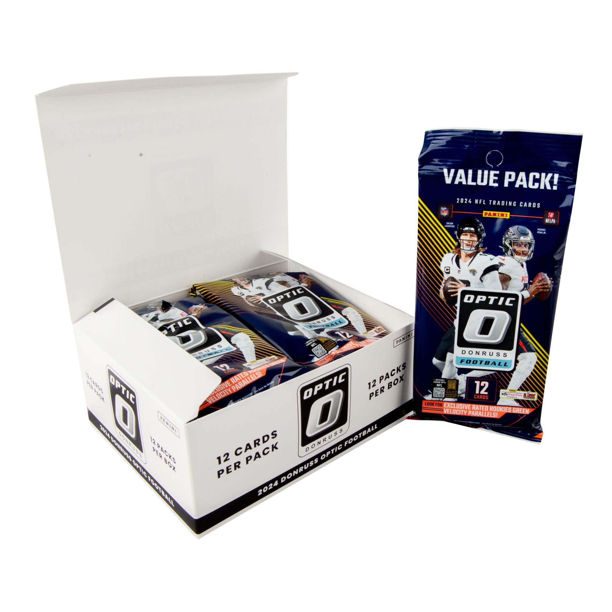 2024 Football Trading Cards 2024 Panini Donruss Football Trading Cards - 12  Pack Box With Rare Inserts & Rated Rookies 2024 Football Cards