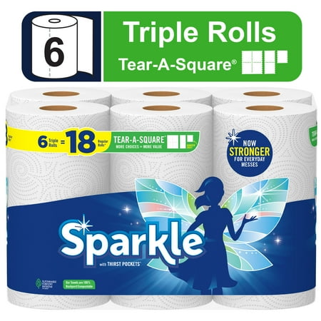Sparkle Tear-a-Square Paper Towels  White  6 Triple Rolls